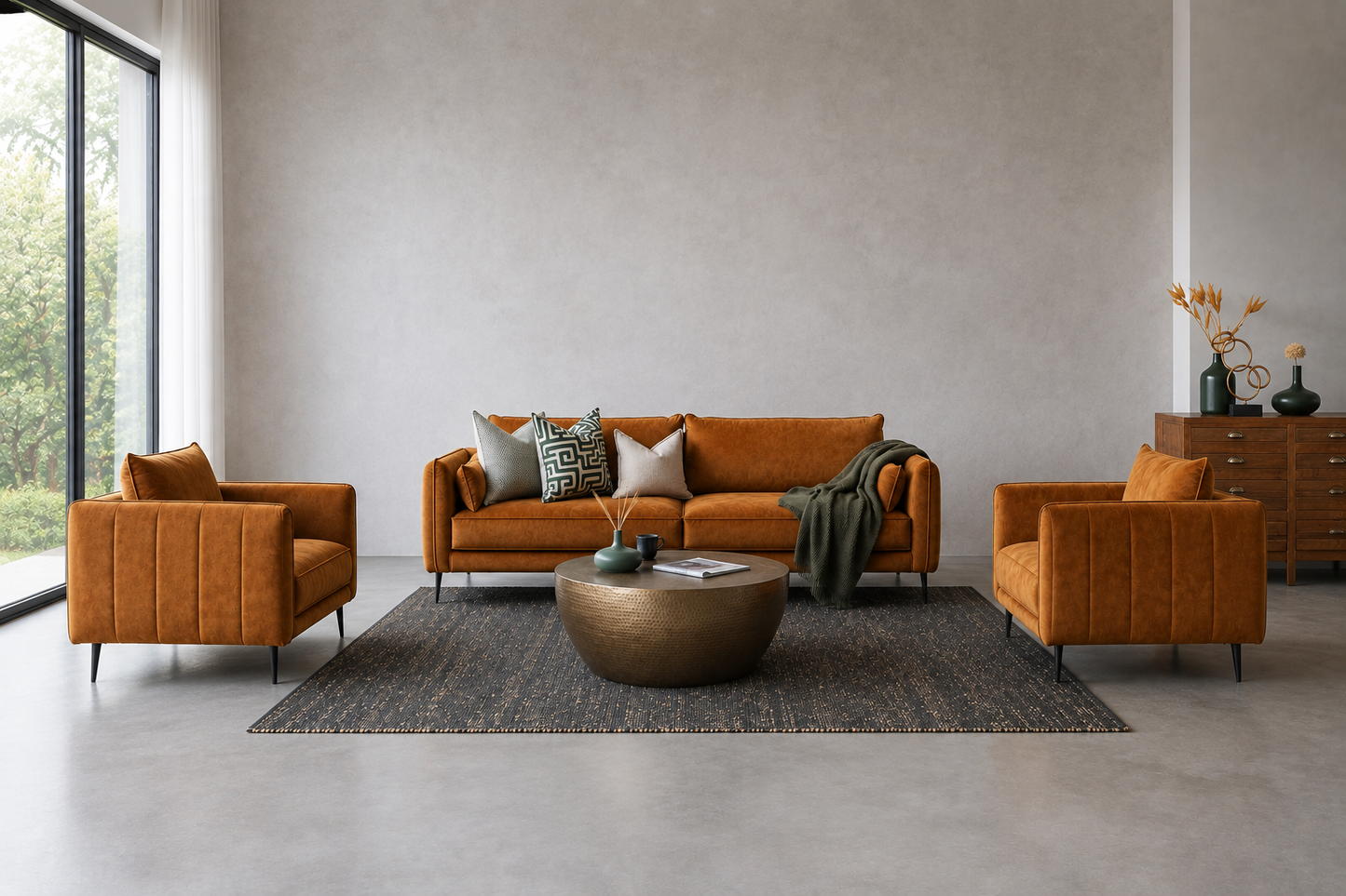 Set Noa Mostaza de 3 Piezas Incluidas (Sofá 3 Plazas y 2 Poltronas)